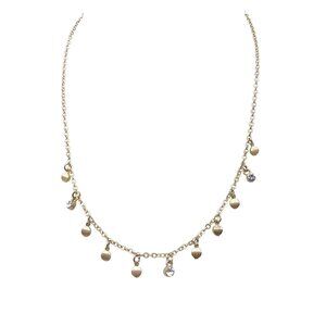 Chic Minimalist Bib Dangle Necklace, Gold Tone Disc & Crystal Charms